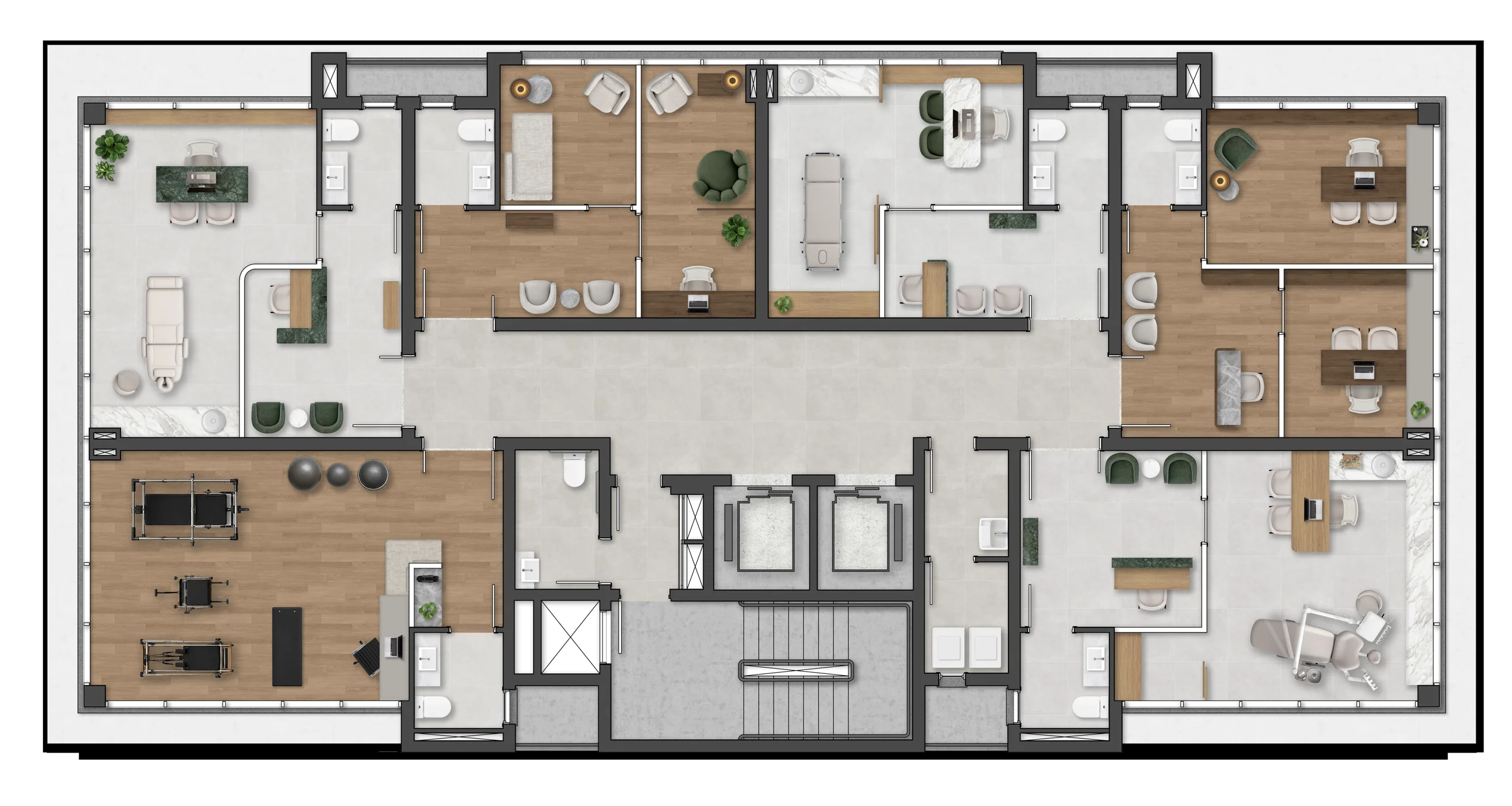 Planta do pavimento tipo com consultórios — layout ilustrativo